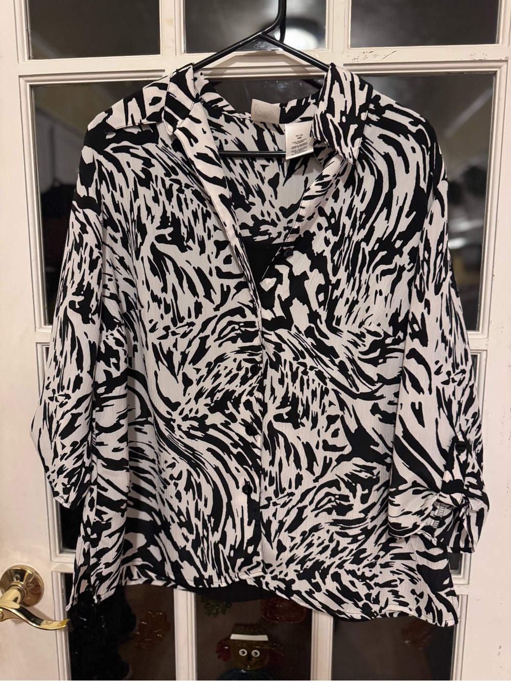 Just My Size Black & White Swirl Print Button-Down Shirt